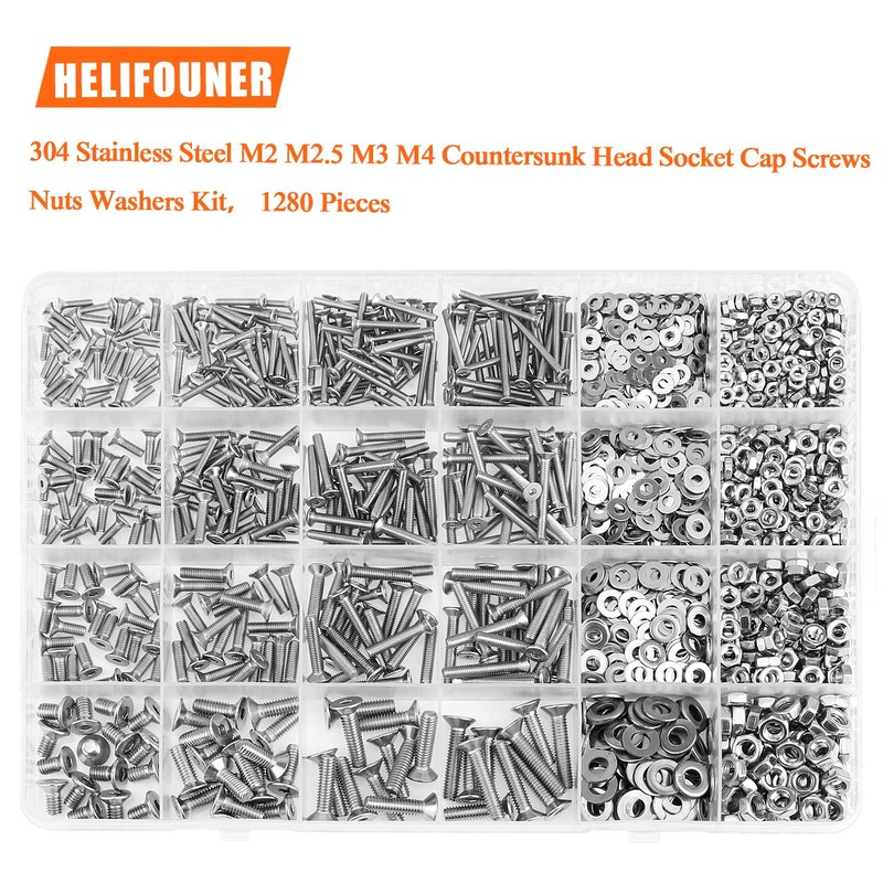 HELIFOUNER 1280 Pieces M2 M2.5 M3 M4 304 Stainless Steel