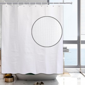 YISURE Extra Long Shower Curtain 220cm Drop, White Waffle Shower Curtain 180x220cm, Waterproof Fabric Shower Curtain with Hooks 71"x87"