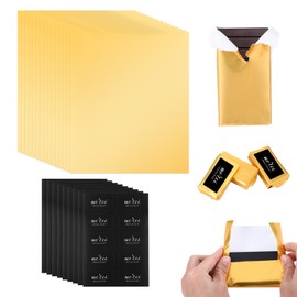 100 Pcs Chocolate Bar Wrappers, Gold Aluminum Foil Chocolate Wrappers, Chocolate Wrapping Paper, Caramel Wrappers, Candy Wrappers for Homemade Candy, Candy Foil Wrappers With 100 Pcs Lables