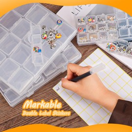 FIDWALL 2 pieces, 86 compartments, 240 label stickers, diamond plastic storage box, transparent jewellery box, removable storage box, suitable for jewellery and accessories (2 pieces, 86 compartments)