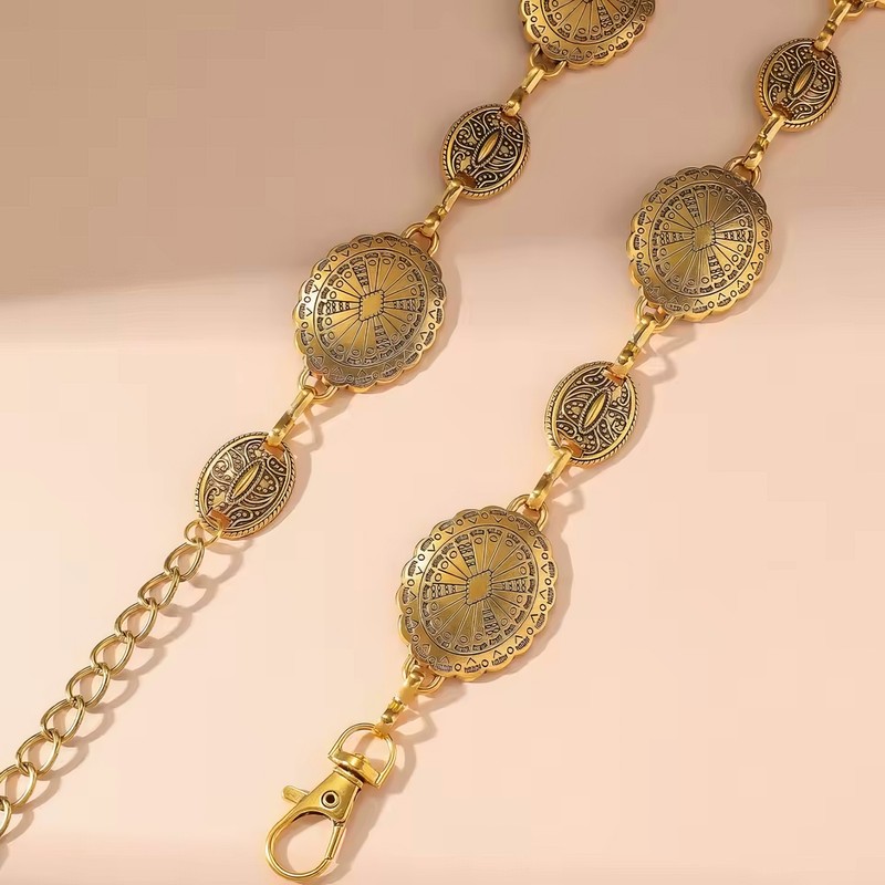 Vintage Oval Carved Metal Waist Chain for Women – Retro