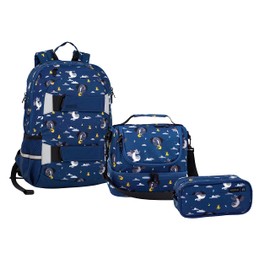 Execo Designer 3-PCS Bundle Kids Dragon Backpack, Dragon Lunch Bag and Pencil Case Preschool and Elementary, Eco-Friendly Fabric made from Plastic Bottles, Reflective Safety Bands (Dragons Collection)