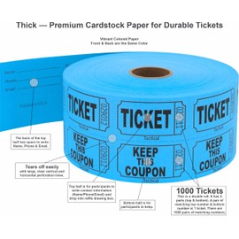 1000 Tacticai Raffle Tickets, Blue (1 of 8 Colors), Double Roll, Ticket for Events, Entry, Class Reward, Fundraiser & Prizes