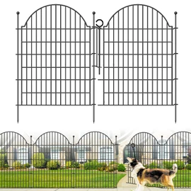 5 Panels Decorative Garden Fencing with Gate for Yard, 40in (H) x 11.8ft (L) No Dig Animal Barrier Fence, Rustproof Metal Wire Outdoor Dog Fences Panel Border with Temporary Ground Stakes