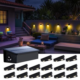 Fence Lights Solar Powered Outdoor Waterproof Outside Wall LED Landscaping Lamp 16 Pack for Yard, Deck, Patio, Rail, Garage, Pool, Balcony, Energy Efficient Warm White Safety and Ambiance,Easy Install