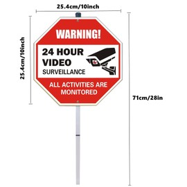 Gbateri 24 Hour Video Surveillance Sign with Stake - All Activities Are Monitored by Video Camera Sign - CCTV Video Surveillance Signs - Aluminum Security Sign for Security Alert Home Business (Red)