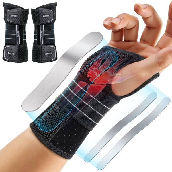 Rakiie 2 Pack Carpal Tunnel Wrist Braces, Adjustable Night Wrist