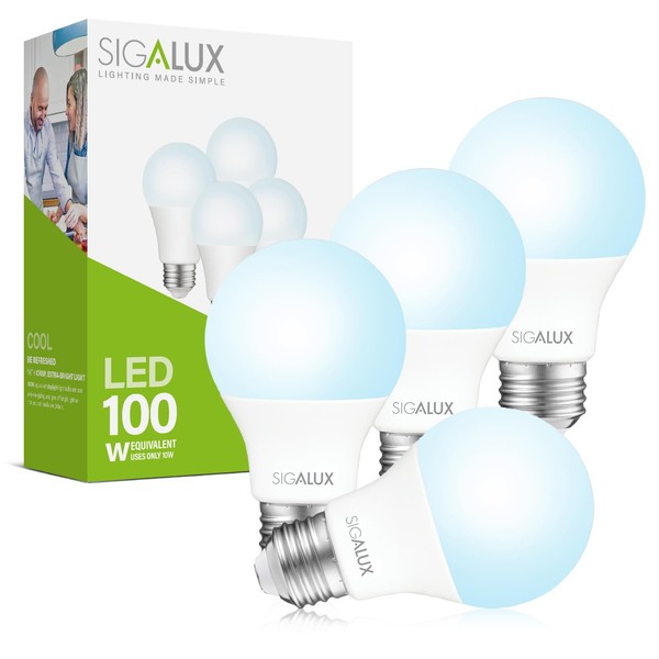 Sigalux Light Bulbs 100 Watt Equivalent,A19 Daylight Standard LED Bulbs