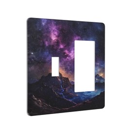 Dream Blue Purple Starry Sky Theme Mountain Galaxy Outlet Covers 1 Toggle 1 Rocker Combination Electrical Switch Plates Light Switch Cover Plate Decorative Wall Plate for Bedroom Kids Room Decor