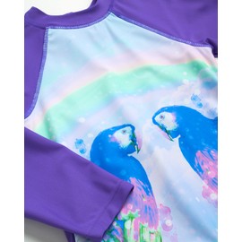 Limited Too Girls' Rash Guard Bathing Suit – 2 Pack UPF 50+ One-Piece Long Sleeve Zipper Front Swimsuit (4-16), Size 14/16, Pink/Lilac Parrot