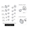 Lasidor 5 Pairs Stud Earrings White Cubic Zirconia Stainless Steel