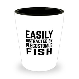 ODDITEES Funny Plecostomus Fish Shot Glass Easily Distracted By Plecostomus Fish