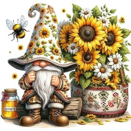 Diamond Painting Kits for Adults, 5D Gnome Diamond Painting Kits for Beginner, DIY Sunflower Gem Art Dots for Adults, Perfect for Home Wall Decor 14x14 Inch