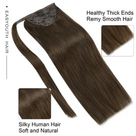 Easyouth Dark Brown Ponytail Extension Human Hair Ponytail Extension Darkest Brown #2 Pony Tails Hair Extensions Human Hair Ponytail Extension 12Inch 70g
