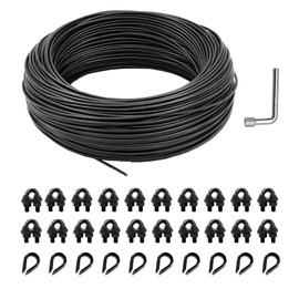 hannger String Light Hanging Kit Outdoor, Globe String Lights Suspension Kit w/ 100FT Black PVC Coated Steel Cable & Enough Accessories, Guide Wire for Outdoor String Light, Patio Light, Camping Light