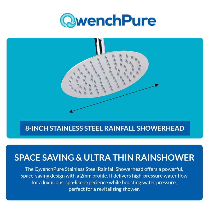 QwenchPure - 8 Inch Stainless Steel Rainfall Showerhead – High