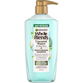 Garnier Whole Blends Refrescante agua de coco y extractos de aloe vera Champú hidratante sin peso para cabello normal, sin parabenos ni silicona, 28 fl. onz.