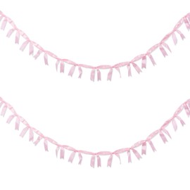 2 Pack Pink Ribbon Banner (8ft Each) - Party Decoration Garland for Bachelorette, Girls Night, Bridal Shower, Baby Shower, Birthday Celebration, Coquette Room Decor (Pink-Fishtail Cut)