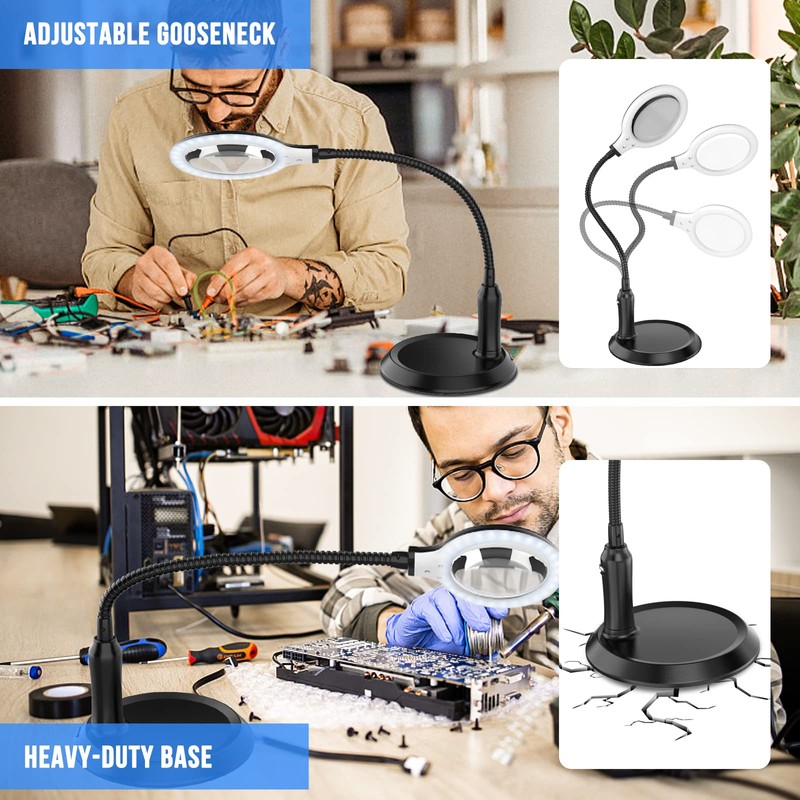 Rechargeable 5X Magnifying Desk Lamp,Delixike Hand Free Magnifying Glass with
