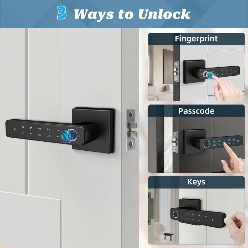 KENRONE Fingerprint Door Handle Lock Keyless Entry,3 Unlocking Methods Door