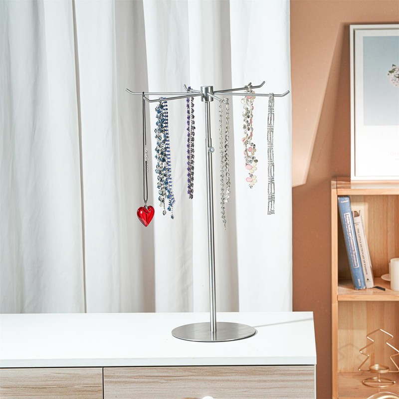 bjewego Rotating Keychain Display Stand - Height-adjustable Brushed Silver Metal