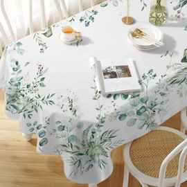 Yighty Leaf Floral Sage Green Oval Tablecloth 54x72 Inch,Leaf Printed Tablecloth,Sage Farmhouse Watercolor Waterproof Tablecloth,Suitable for Indoor and Outdoor, Holiday Kitchen Restaurant and Party