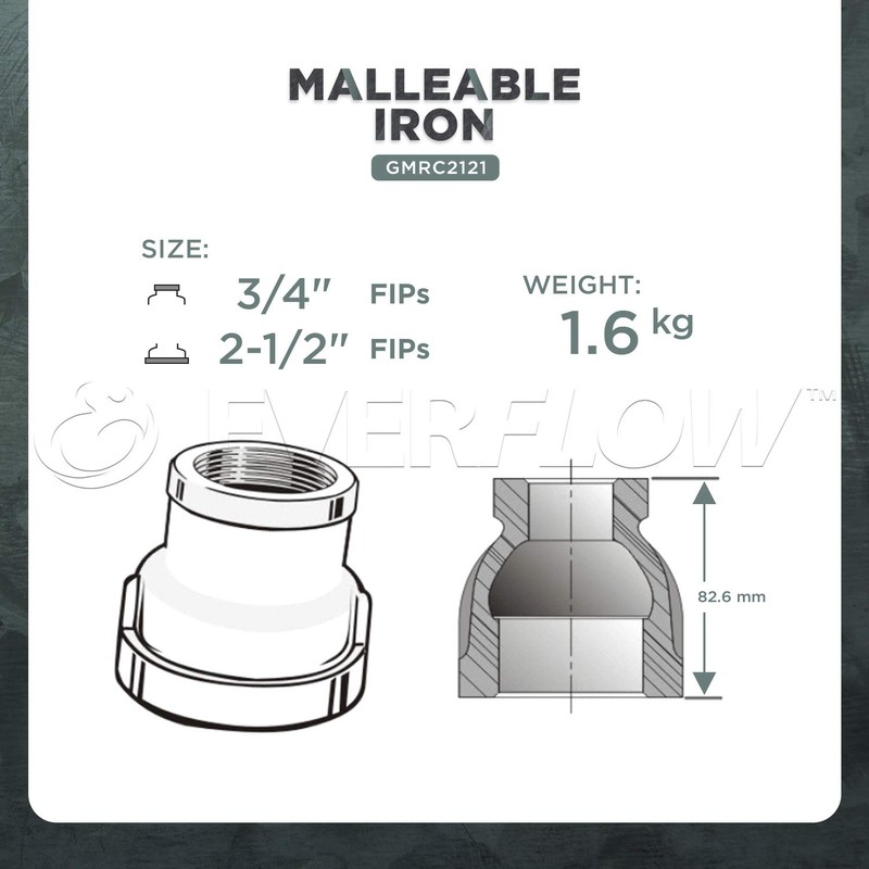Supply Giant HNSD2121 2-1/2 X 3/4 Galvanized Malleable Iron Reducing
