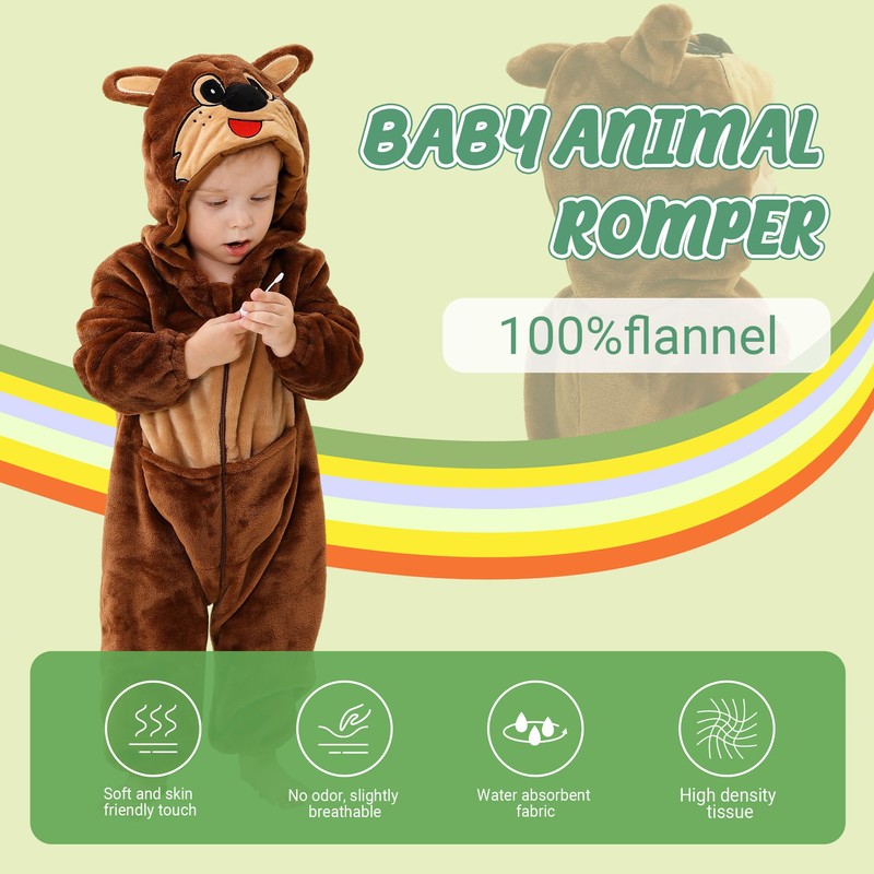 COOKY.D Baby Animal Hooded Zipper Jumpsuit Newborn Boys Girls Flannel