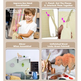 Puzzled Bundle of Owl, Wolf and Buffalo Wooden 3D Puzzle Construction Kits, Fun Unique & Educational DIY Wild Animals Toys Assemble Model Unfinished Wood Craft Hobby Puzzles to Build & Paint - 3 Pack