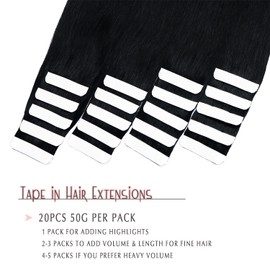 SURNEL Black Invisible Tape Extensions Real Hair 45 cm Real Hair Extensions Tape 50 g Tape Extensions Hair Extensions Real Hair 20 Pieces Tapes Real Hair Extension Colour 1 (Tape #1-45 cm)