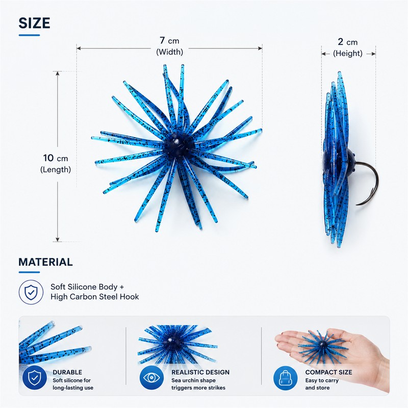 Silicone Sea Urchin Fishing Lure for Saltwater – 9.5g Soft