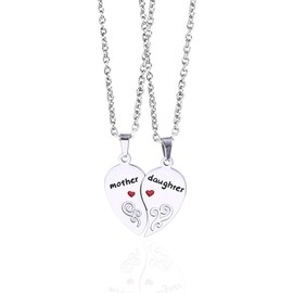Anlive Mother Daughter Half Heart Necklaces Friendship Jewelry for Her (Silver)