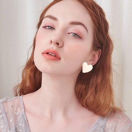 YUNXI Geometric Large Heart Earrings for Women Candy Solid Color Big Love Acrylic Geometric Stud Valentines Day Gifts Valentine's Day (Beige)