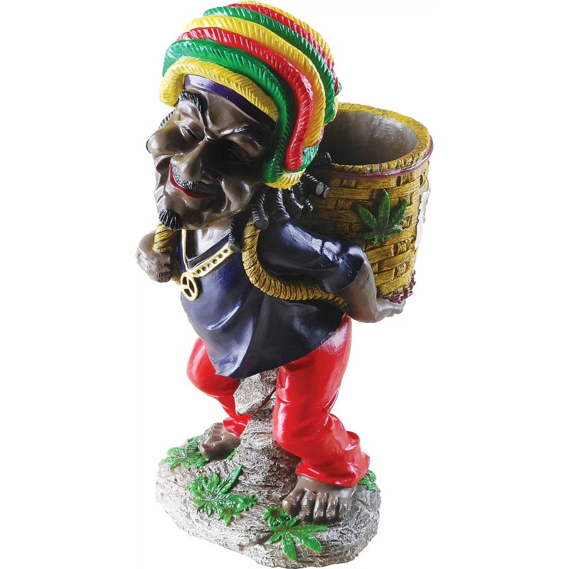 17" Rasta Jamaican Man Standing and Holding Basket Polyresin Ashtray