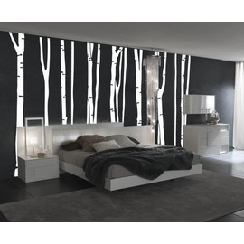 Large Wall Birch Tree Decal Forest Kids Vinyl Sticker Removable (9 Trees) (96" (8ft) Tall, Matte White)