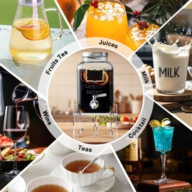 1 Gallon Glass Jar Drink Dispenser with Acrylic Stand, Beverage Dispenser with Stainless Steel Spigot and Lid Outdoor Glass Drink Dispensers for Parties Tea Juice Lemonade Dispenser