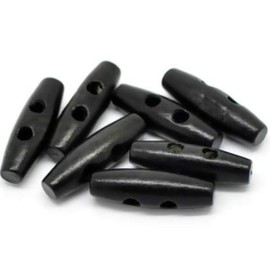 CansyY Pack of 20 Elegant Wooden Buttons - Toggle Buttons Oval 3.5 x 1.1 cm Black Toggle 2 Holes Oblong Buttons for Sewing and Crafts - Jacket Buttons Coat Buttons