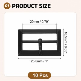 uxcell 10Pcs Single Prong Belt Buckle, 0.79" Zinc Alloy Adjustable Rectangle Movable Centre Bar Roller Buckles for Purse Bag Leather Craft Accessories, Matte Black