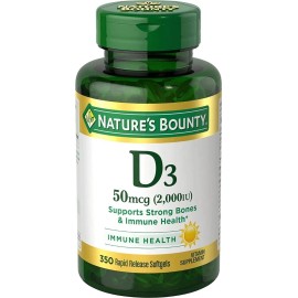 Nature's Bounty Vitamina D3 2000 UI 50 mcg 350 cápsulas blandas de liberación rápida sin gluten sin OMG