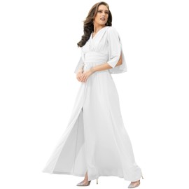 KOH KOH Pluz Size Womens Long Bridesmaid Wedding Bridal Party Guest Cocktail Semi Formal Prom Black Tie Gala Elegant Evening Flowy Slit Tall Maxi Dress Gown, Ivory White 4XL 26-28