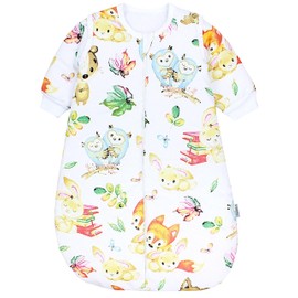 TupTam All-Season Baby Sleeping Bag, Round, Oeko-Tex Certified Materials, Removable Sleeves, 2.5 Tog, Unisex, Colour: Fox Owl Rabbit, Size: 56–62 cm