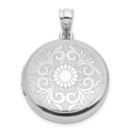 JewelryWeb 925 Sterling Silver Rhodium Plated 20mm Floral Filigree Round Locket-Locket Necklace for Women