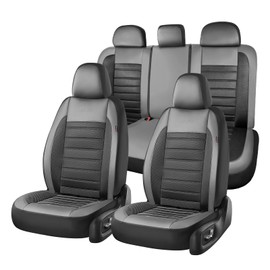 Car Seat Covers Full Set, Memory Foam Leather Car Seat Covers, Automotive Front and Rear Mesh Seat Covers, Full Set 5 Seats, Black Gray Seat Covers for SUV Sedan Truck