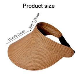 SSKHE Summer Straw Visor Hat, Wide Brim Hat for Women, Beach Visor Cap Travel Sun Hat Foldable Roll up Summer Visors Cap UV Protection Outdoor Khaki