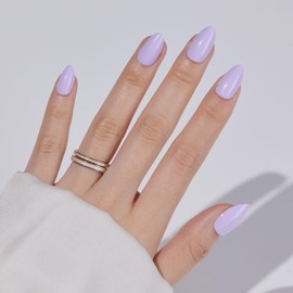 S.T. Friends Press On Nails - Soft Gel Light Purple Fake Nails, Gel Finish Short Pointed Almond Shape, Reusable Semi-Transparent Nails in 16 Sizes - 32 Nail Kit with Glue