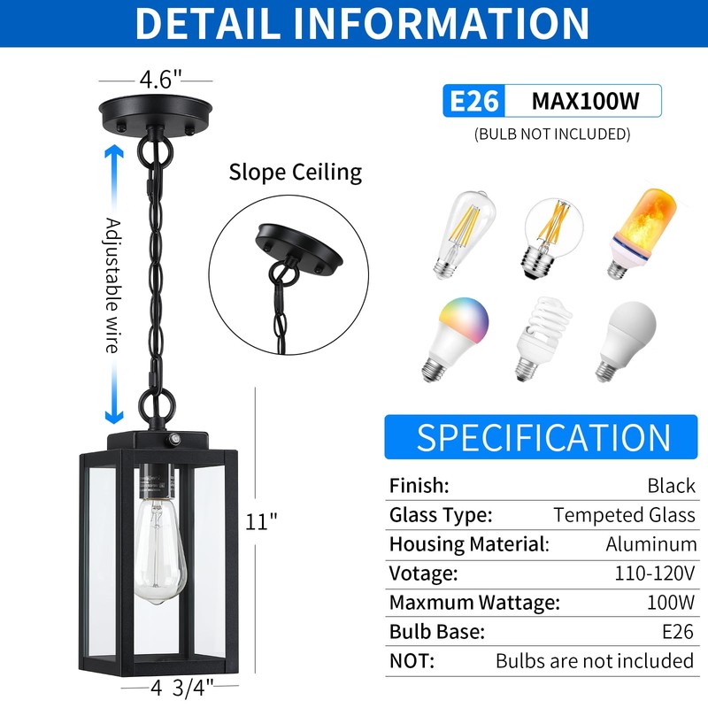 Outdoor Pendant Light, 11'' Dusk to Dawn Modern Outside Chandelier
