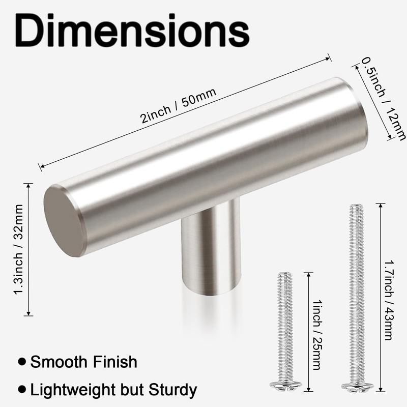 Beieverluck 50 Pack 2 in Brushed Nickel Cabinet Knobs Sliver