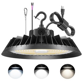 ORRGENA UFO LED High Bay Light 300W 240W 200W Adjustable, 3 Color Brightness Adjustable, 0-10V Dimmable, DLC/ETL Listed IP65 Waterproof Commercial Bay Lighting for Shop Warehouse, AC100-277V