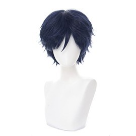 COSPLAZA Cosplay Wig Short Dark Blue Heat Resistant Anime Full Hair With Cap