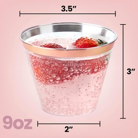 Qoexio 100pcs Plastic Cups Plastic Cups Western Food Ice Cream Cups Disposable Drink 9OZ Clear Plastic Wine Cocktail Party Cups Stylish Shatterproof Disposable & Reusable Tableware